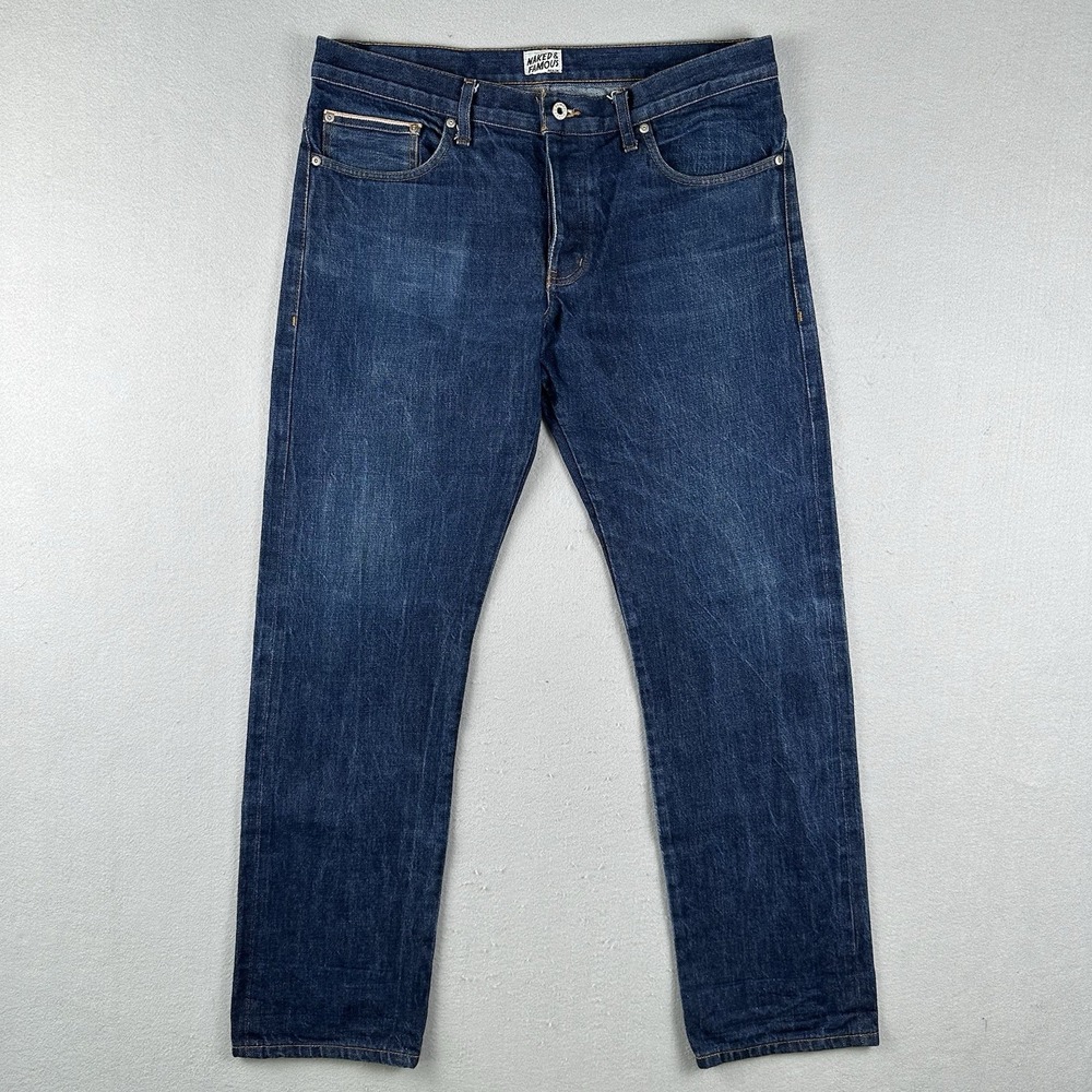 Naked And Famous Weird Guy Jeans Men's 36x33 Blue Selvedge Denim Dark Wash
